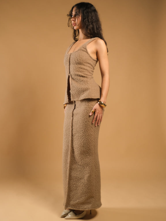 Brown Wool Maxi Skirt