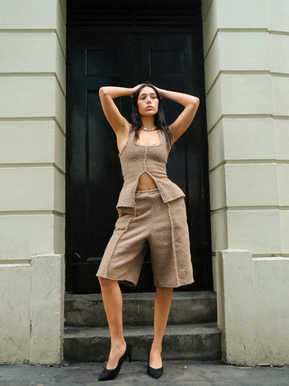 Unisex Brown Wool Shorts